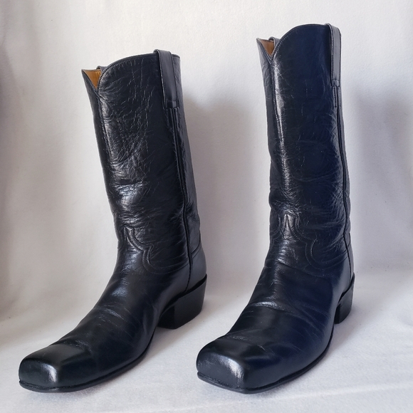 Black Square Toe Western Boots Caboots - Picture 2 of 16